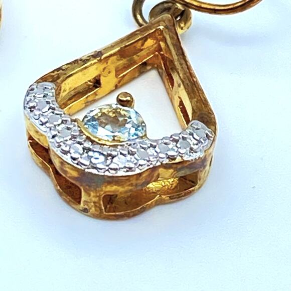 Signed PAJ BB CHINA" 10k Gold Plated Blue Topaz Teardrop CZ Dangle Earrings - Picture 3 of 6